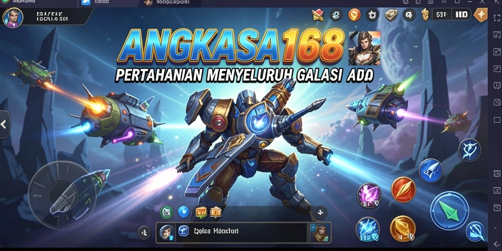 Screenshot gameplay ANGKASA168 menampilkan menara berstrategi dan serangan musuh.