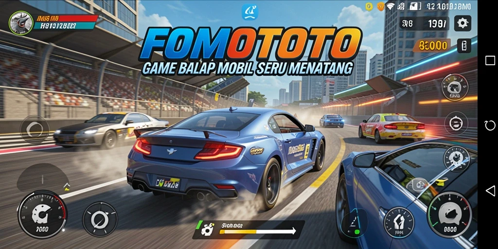 Gameplay FOMOTOTO yang mendebarkan dan penuh aksi balap mobil.