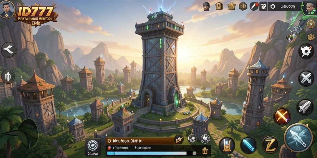 Tampilan gameplay menara pertahanan yang epik dan menegangkan.