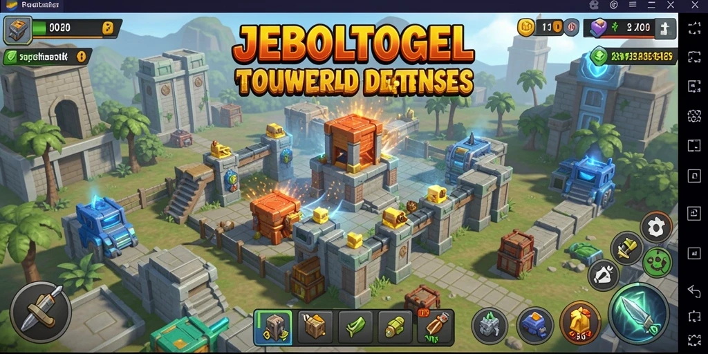 Screenshot permainan JEBOLTOGEL menampilkan strategi Tower Defense yang menarik.