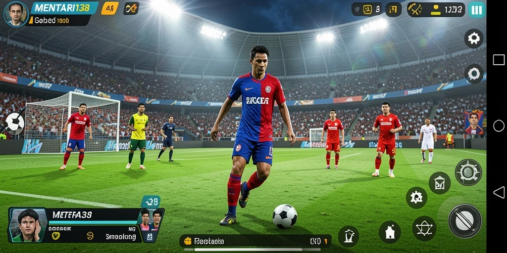 Screenshot gameplay MENTARI138 menampilkan aksi lapangan sepak bola yang mendebarkan.